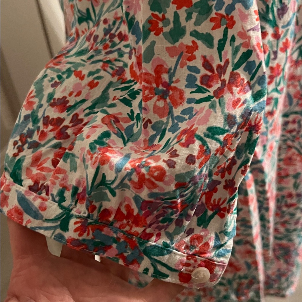 NWT, J.CREW FLORAL, SHORT SLEEVE TOP, COTTON/LINEN SIZE L - Picture 7 of 10